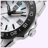 Luminox Pacific Diver Ripple stainless steel see-through screw-in case back with Swiss Made engraving