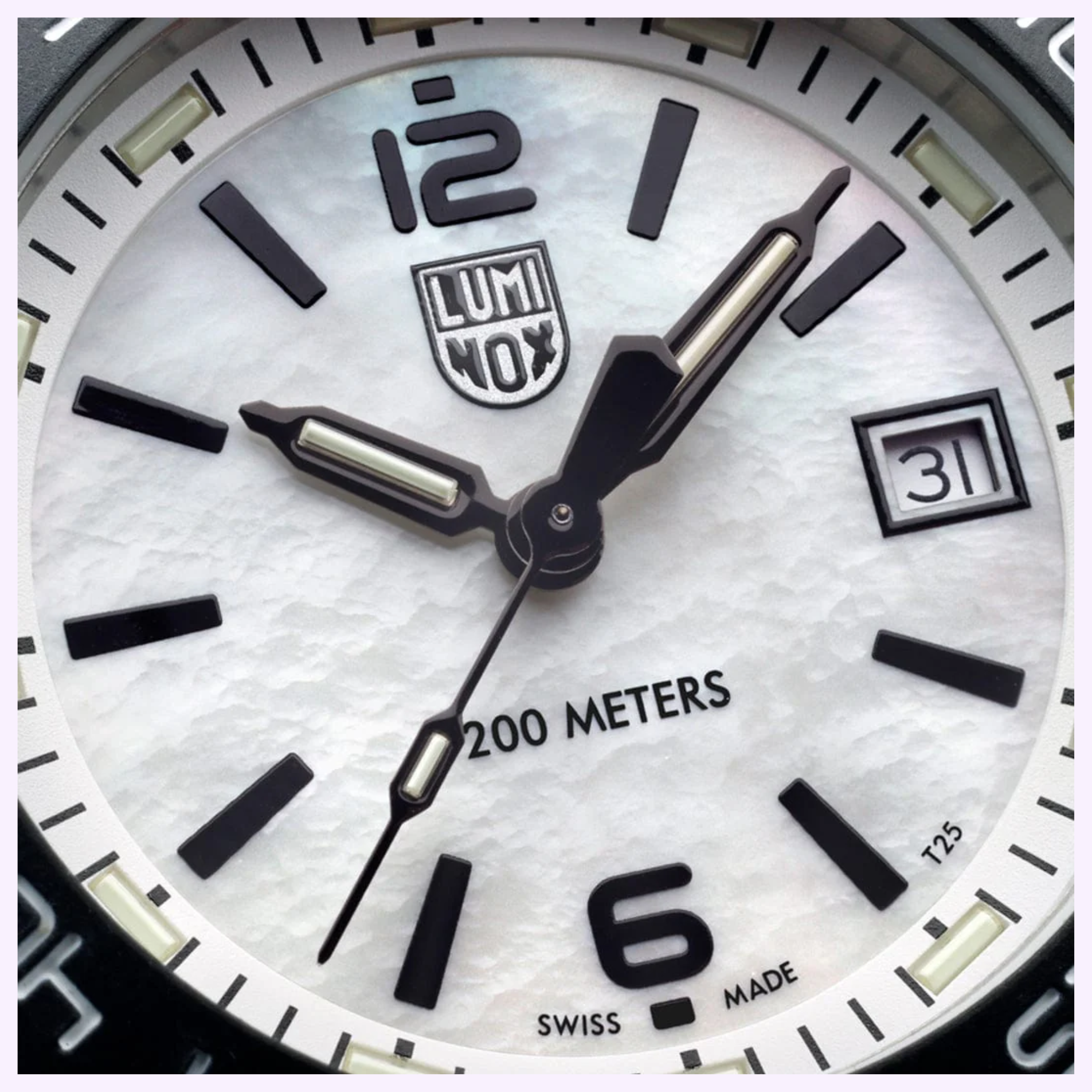 Luminox Pacific Diver Ripple XS.3126M.1 on wrist lifestyle shot Miami ocean background 200m water resistant dive watch