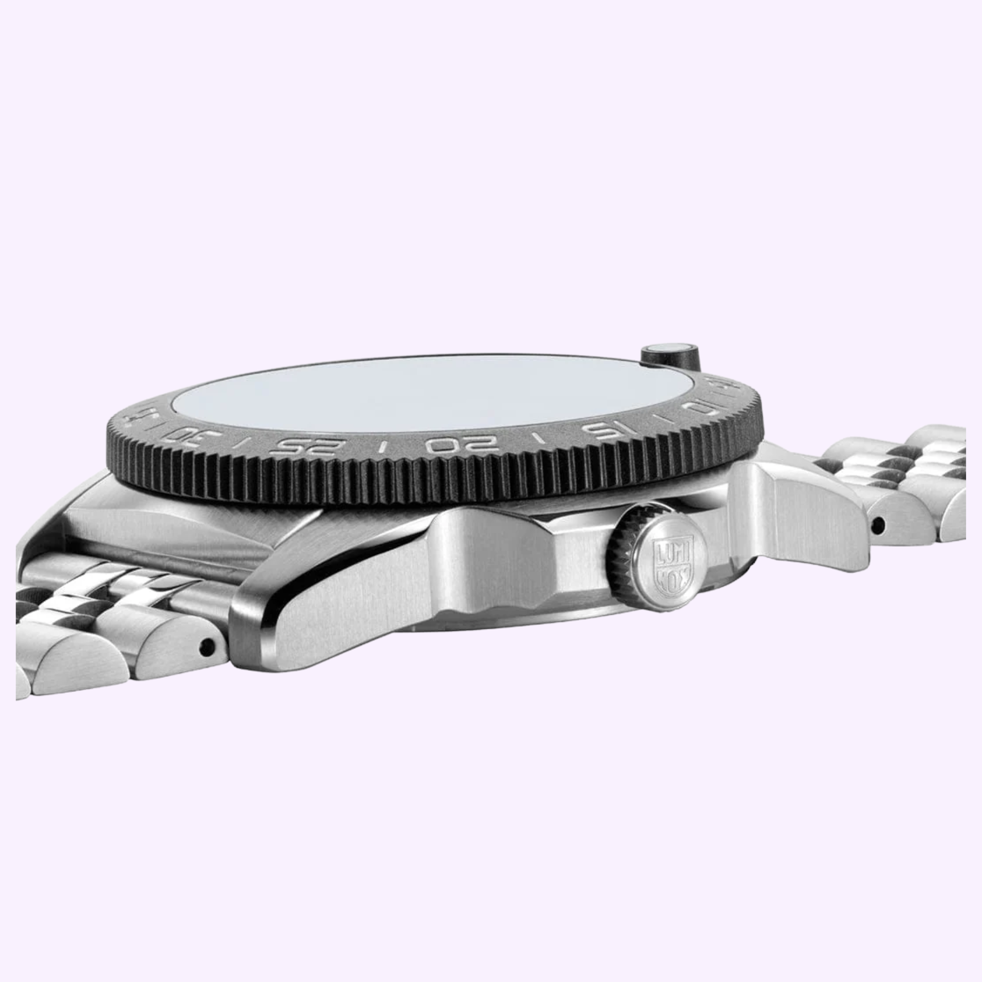 Luminox XS.3126M.1 unidirectional rotating CARBONOX bezel detail shot with elapsed-time markers