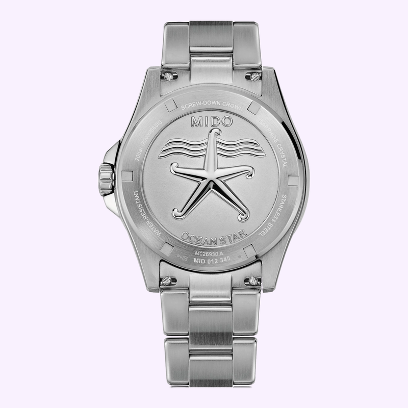 Mido Ocean Star 200 automatic watch with unidirectional rotating bezel and black dial