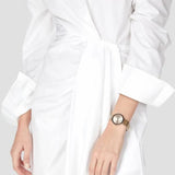 Movado BOLD Horizon watch worn on wrist showing ultra-thin profile fit
