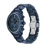 The MOVADO BOLD Verso 3600868 WATCHES by Movado Watches features a dark blue Swiss-made chronograph with three subdials, tachymeter bezel, and silver deployment clasp, displayed at an angle on a white background.
