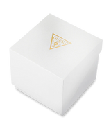 A white, textured square box with a gold Guess Watches logo and question mark on the lid is shown against a plain white background, ideal for presenting the Guess Watches GW0924L2 (UPC: 091661581229).
