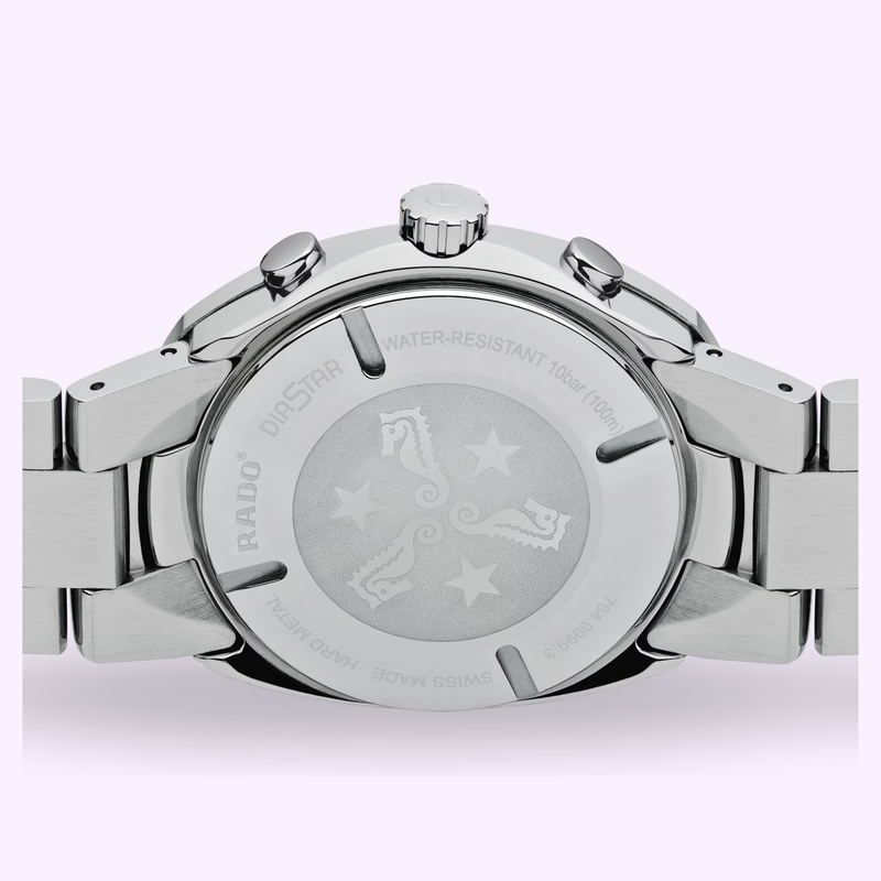 Rado New Original Chronograph R12638173 side profile showing Hardmetal case and screwed crown