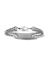 Bulova J96B003M Stainless Steel ID Double Chain Link Bracelet - Medium Unisex Jewelry