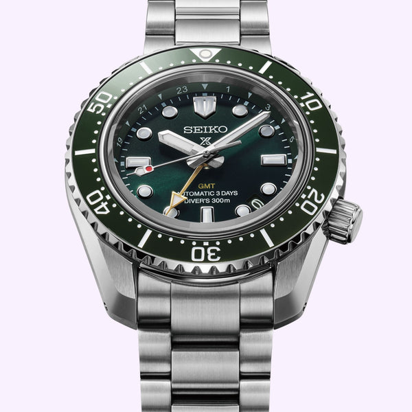 Side view of Seiko Prospex HBC001 stainless steel case, crown, and ceramic bezel