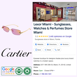 Discover Cartier Sunglasses CT0474S-006 56 and other exclusive styles from Cartier Sunglasses at the Lexor Miami store. Experience luxury eyewear in an elegant boutique setting—view store details, verify authenticity badges, check top ratings on Google Maps, and find contact information for Miami’s premier destination for designer sunglasses.