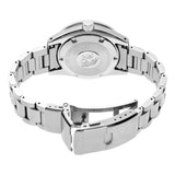 Back view of a Seiko Luxe Watches Prospex U.S. Special Edition SPB421 stainless steel diver’s watch, showcasing a metal link bracelet with a fold-over clasp.