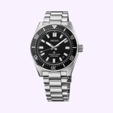 Seiko Prospex SPB453 1965 Heritage Diver's Watch with black dial and stainless steel bracelet, front view