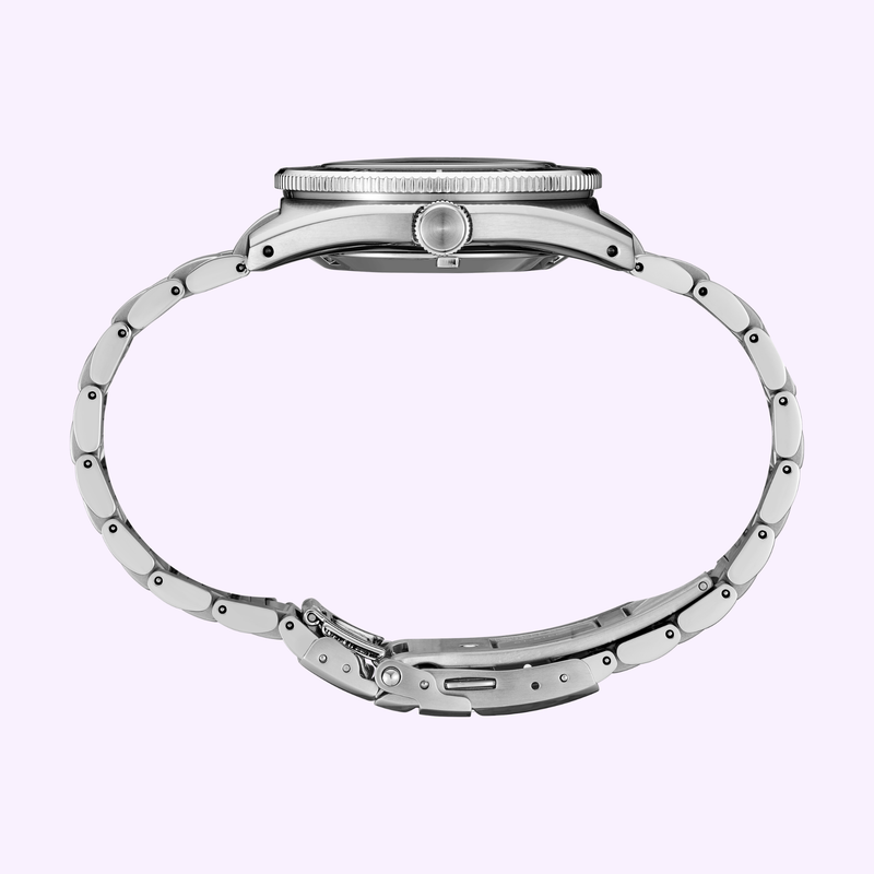 Side profile of Seiko Luxe Prospex SPB453 showing 13mm case thickness, screw-down crown, and curved sapphire crystal
