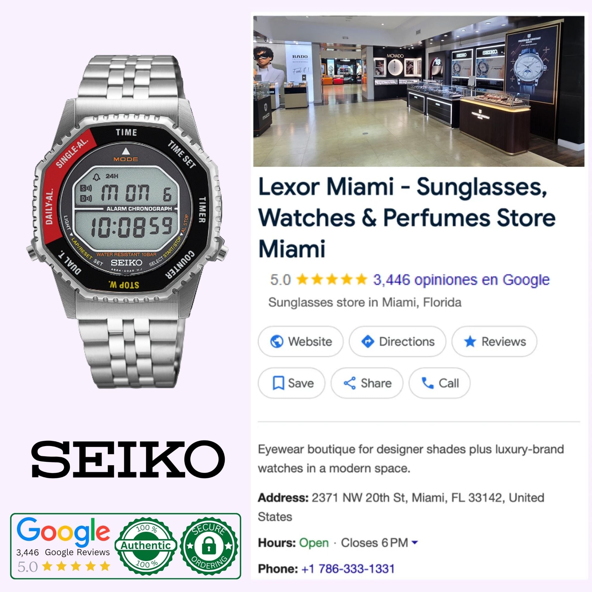 Close-up of Seiko Rotocall SMGG19 octagonal rotating bezel and anthracite digital dial, Lexor Miami exclusive

