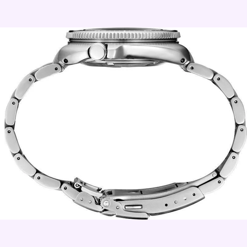 Seiko SPB263 Ice Diver side view showing crown, clasp, and stainless steel bracelet