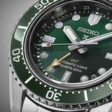 Seiko SPB381 Prospex 1968 Heritage Diver's GMT automatic watch with green dial and ceramic bezel, front view