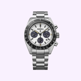Seiko Speedtimer SSC961 black tachymeter bezel detail shot on white background