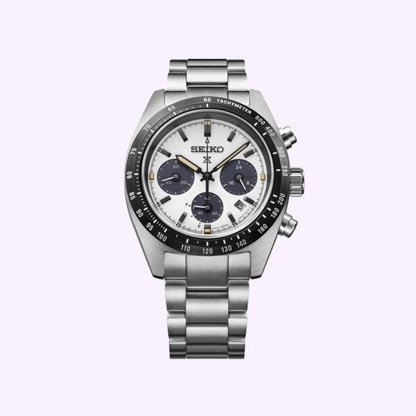 Seiko Speedtimer SSC961 black fixed tachymeter bezel detail shot