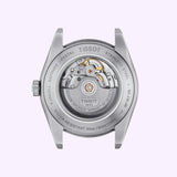 Detailed view of the Tissot Powermatic 80 Silicium stainless steel bracelet and butterfly clasp