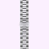 Side profile of the Tissot Gentleman 40mm automatic Swiss watch in polished stainless steel