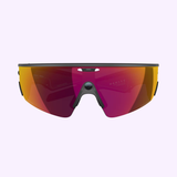The Oakley Meta Vanguard Sunglasses 0OW8001 800109 feature a single large red-orange mirrored lens and black frame, shown from the front against a light purple background. Brand: Oakley Meta Sunglasses.
