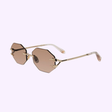 Roberto Cavalli Sunglasses SRC005 59594G in light gold with octagonal brown lenses and clear temple tips—an elegant accessory to elevate any outfit.