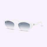 Lexor Miami Ray-Ban Sunglasses RB4473D 80562628401771.00, with a bold white full-rim frame and gradient light blue lenses, displayed on a light purple background.