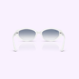 Lexor Miami Ray-Ban Sunglasses RB4473D 80562628401771.00 (UPC: 0RB4473D 67721956) with a white full-rim frame and rounded gradient light blue lenses, shown front-facing on a light purple background.