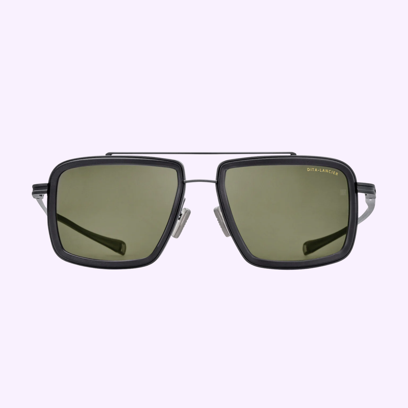 DITA Lancier LSA-422 DLS422-A-03 front view with grey polarized lenses, black frame, and slim titanium double bridge