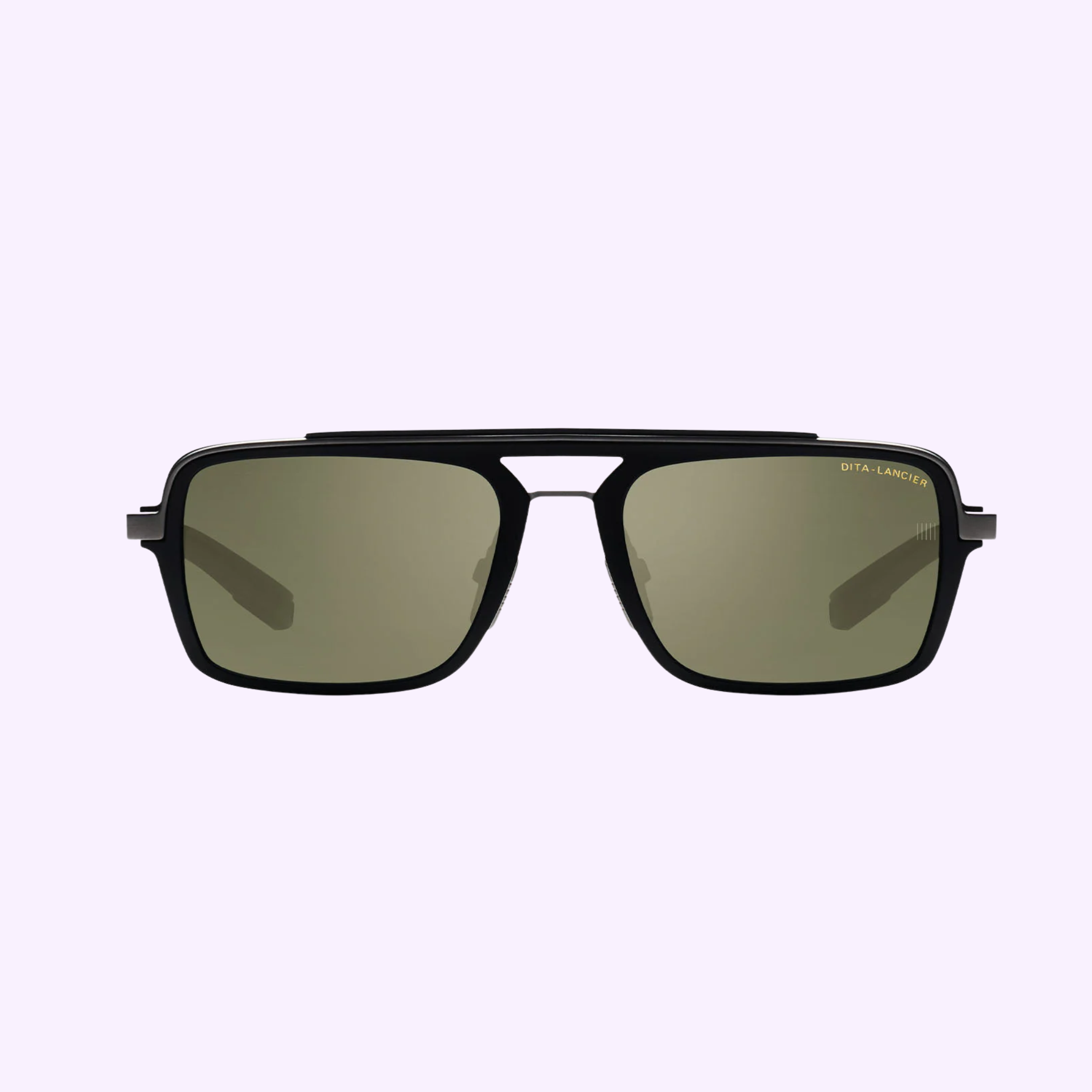 Rectangular black Dita Sunglasses DLS404-56-02-A LSA-404 with green polarized lenses and a double bridge. 
