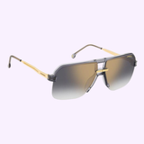 Carrera Sunglasses CARRERA 1066/S (UPC 716736983059) with gold arms, gray bridge, and Carrera logo on lens. Displayed on white with Lexor Miami branding above and Carrera Eyewear Since 1956 logo below. right view