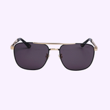 The Police SPL890 301P Rose Gold Men Sunglasses by Police Sunglasses feature aviator-style polarized dark lenses, a slim rose gold metal frame, and black arms, shown against a light lavender background.