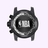 The TISSOT Watches Supersport NBA Special Edition T1256173706700 by Tissot Watches features a black face with the NBA logo at its center and city names, blending Swiss craftsmanship with Quartz Chronograph precision.