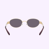 Tory Burch TY6116 33461A Luxury Oval Sunglasses Shiny Light Gold Purple Lenses Angled View