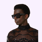 Valentino XXII black rectangular sunglasses with dark grey lenses
