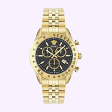 Versace Chrono Master VE8R00624 gold-tone chronograph watch front view on white background
