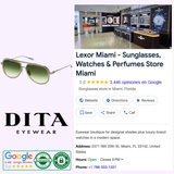Display features Dita Sunglasses OUTRCRAFT DTS188-A-02 Unisex and store information, with the Dita Sunglasses logo, a showcase of titanium sunglasses including the latest Dita Sunglasses model, review badges, and store address, hours, phone number, and Google reviews. A modern retail interior is shown in the photo. Sleek OUTRCRAFT design elements highlight the presentation.