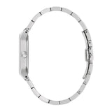 Side view of the Bulova Watches Millennia 96A336 stainless steel analog watch with a metal link band, showcasing its slim profile and closed clasp—a sleek pick for Bulova Watches fans in Miami.