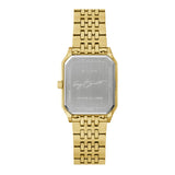 The Bulova Racer Watches We Are All Here 97B236 features a gold-tone band and a rectangular silver case engraved with “BULOVA,” a signature, and “WE ARE ALL HERE.” It's a standout from Bulova Watches.