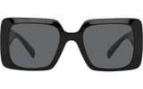Versace VE4405 GB1/87 54 unisex sunglasses with thick, glossy black oversized square frames and dark lenses, shown front-facing on a white background. Bold and fashionable, these Versace Sunglasses make a statement.
