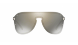 The Versace VE2180 10005A 44 women sunglasses by Versace Sunglasses feature a bold, mirrored single-lens design with frameless edges and subtle accents—perfect for a striking modern look.