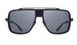 Balmain O.R. BPS-104C-59 Unisex Sunglasses by Balmain Sunglasses feature black square frames, retro rectangular dark lenses, double bridge, and thick temples for a bold, timeless look. Shown on a white background.