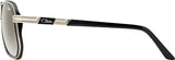 Side view of Cazal 666 C002 Unisex Sunglasses by Cazal Sunglasses, with black and gold arms, signature CAZAL temple design, metallic detail, and a small logo on the temple.