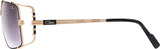 Side view of Cazal 9093 C005 Unisex Sunglasses by Cazal Sunglasses, featuring gold frames, dark gradient lenses, a black and gold logo temple, and angled black tips for comfort. Authentic designer eyewear.