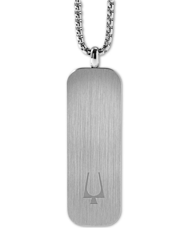 Bulova J96N009 Tuning Fork Logo Dog Tag Pendant Necklace in Stainless Steel, 26" + 2" Extender Men Jewelry - Lexor Miami