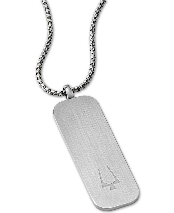 Bulova J96N009 Tuning Fork Logo Dog Tag Pendant Necklace in Stainless Steel, 26" + 2" Extender Men Jewelry - Lexor Miami