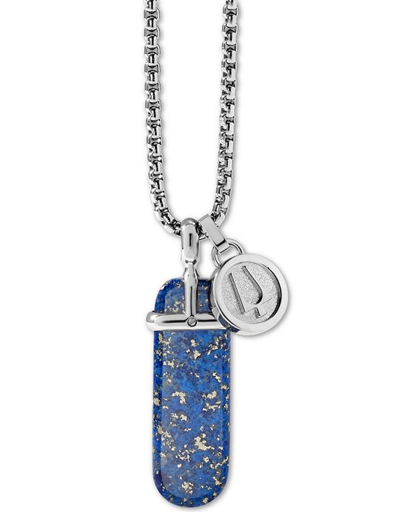 Bulova J96N008 Blue Lapis Pendant Necklace in Stainless Steel, 26" + 2" Extender Men Jewelry - Lexor Miami