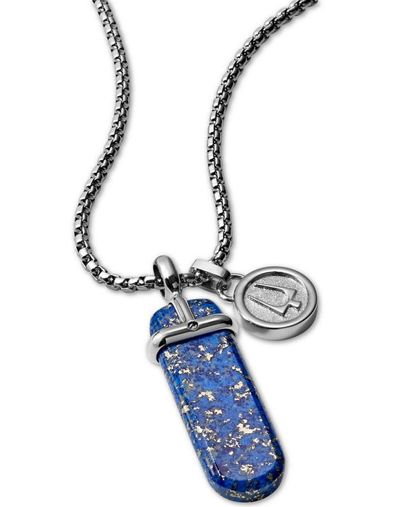 Bulova J96N008 Blue Lapis Pendant Necklace in Stainless Steel, 26" + 2" Extender Men Jewelry - Lexor Miami
