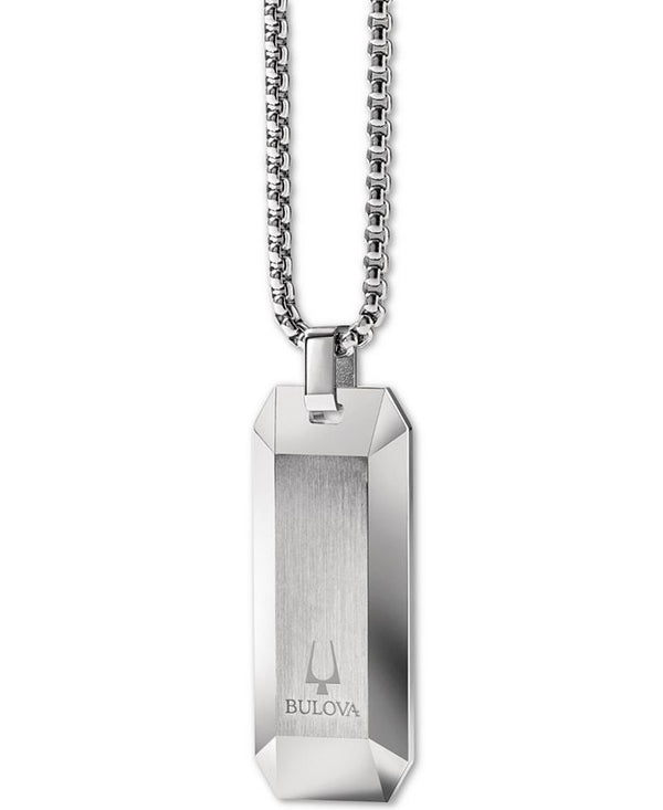 Bulova J96N001 Carbon Fiber Dog Tag Pendant Necklace in Stainless Steel, 26" + 2" Extender Men Jewelry - Lexor Miami