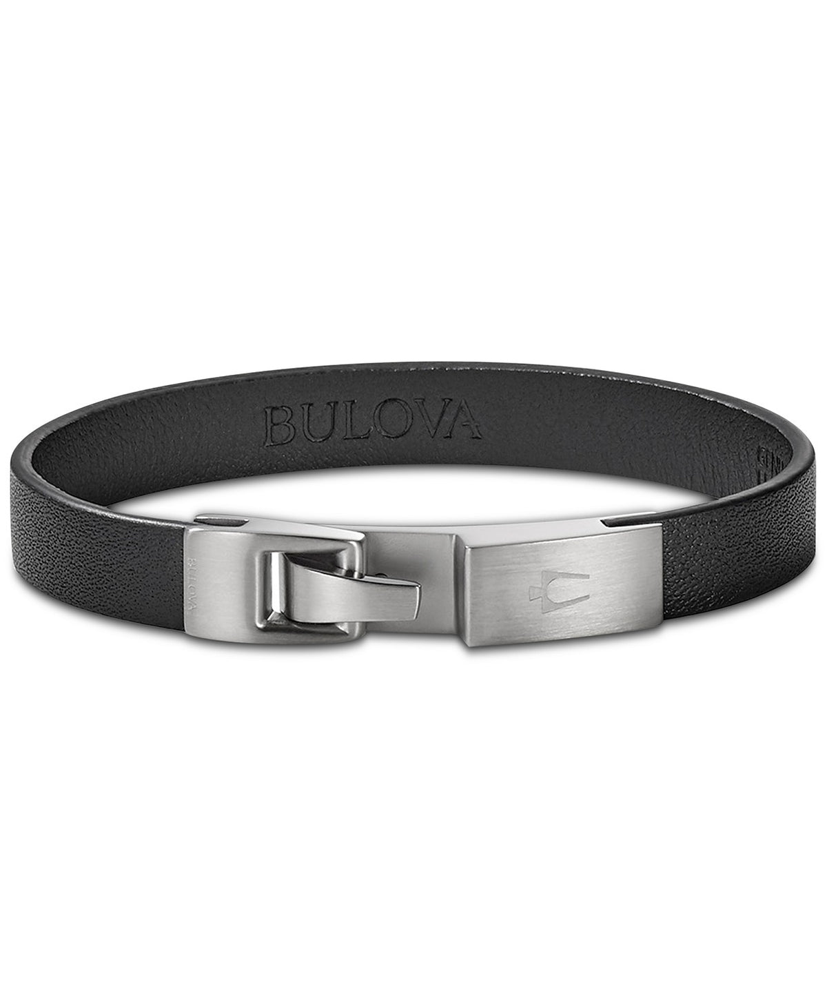 Bulova J96BO19L Leather Bracelet in Stainless Steel Men Jewelry 