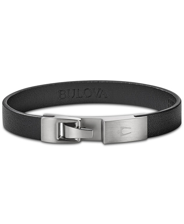 Bulova J96BO19L Leather Bracelet in Stainless Steel Men Jewelry - Lexor Miami