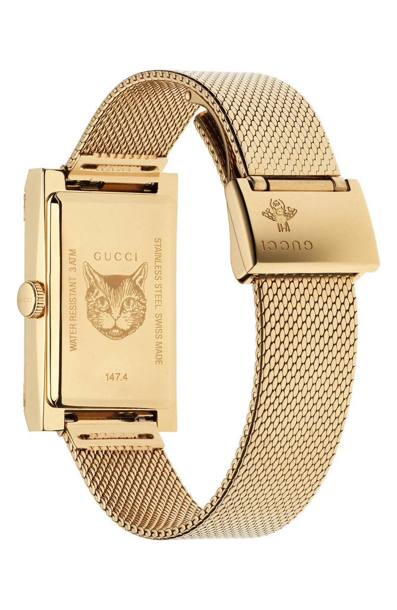 Gucci YA147410 G-Frame Gold Mesh Strap Women Watches - Lexor Miami