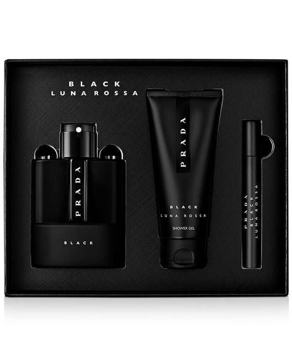 Prada Luna Rossa Black 3.4oz. EDP Spray, 0.33oz. EDP Spray, 3.4oz. Shower Gel Men Set - Lexor Miami
